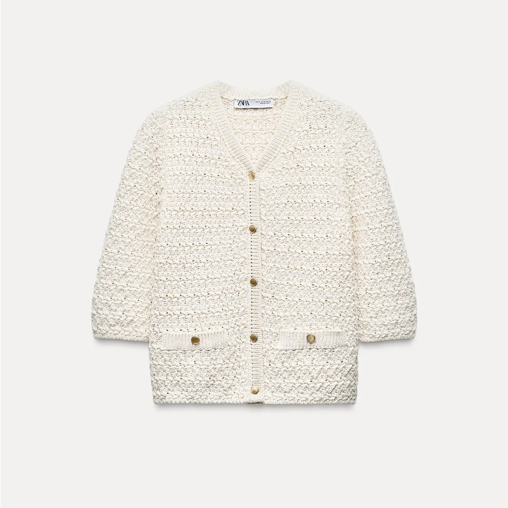 Nwt Zara Cropped Cardigan With Metallic Thread , Medium